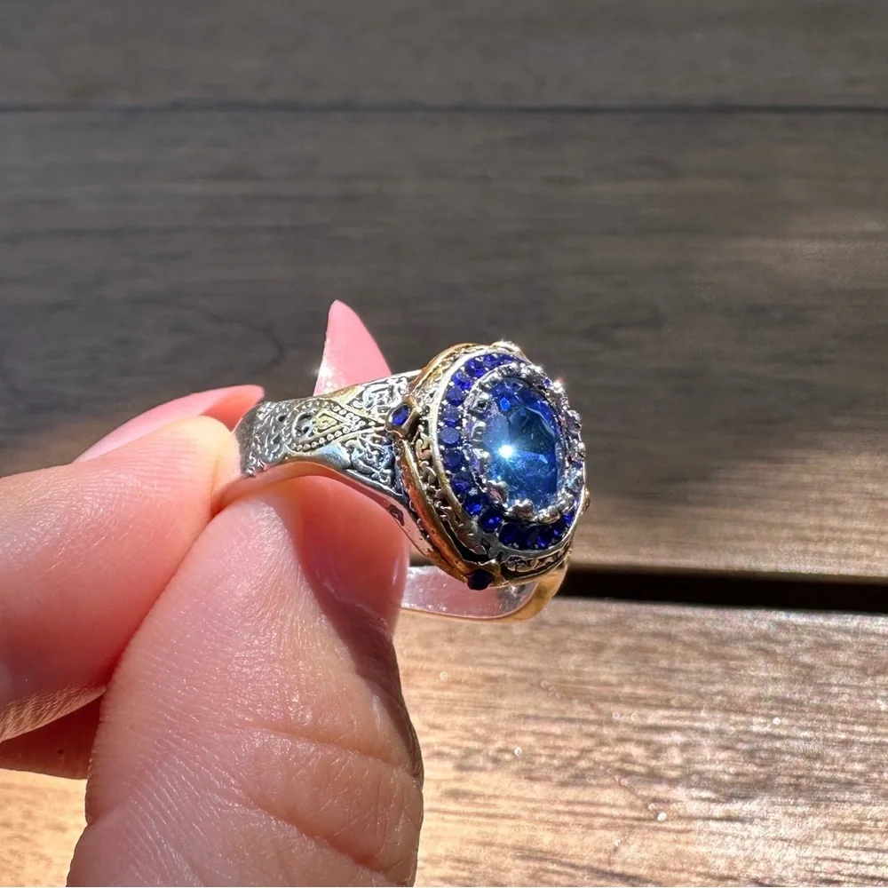 Unisex Silver Plated Blue Topaz Simulation Ring Size 11